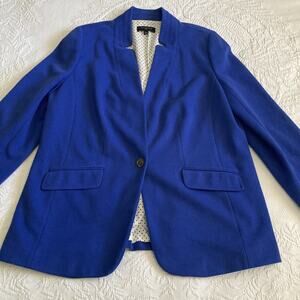 Talbots Womens Size 14W Blue One Button Blazer Career Preppy classic cotton